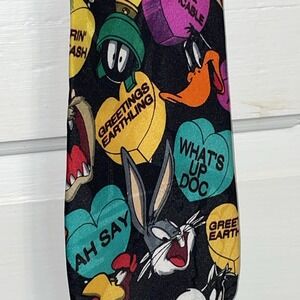 Looney Tunes Mania Tie | 1994 Conversation Hearts Valentine's Day on Black Tie